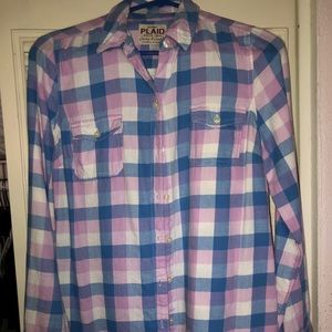 Old Navy Blue and Pink Plaid Shirt
